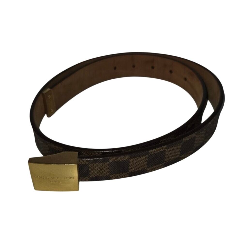 Louis Vuitton Damier Ebene Brown Belt with Gold Buckle - Picture 9 of 10